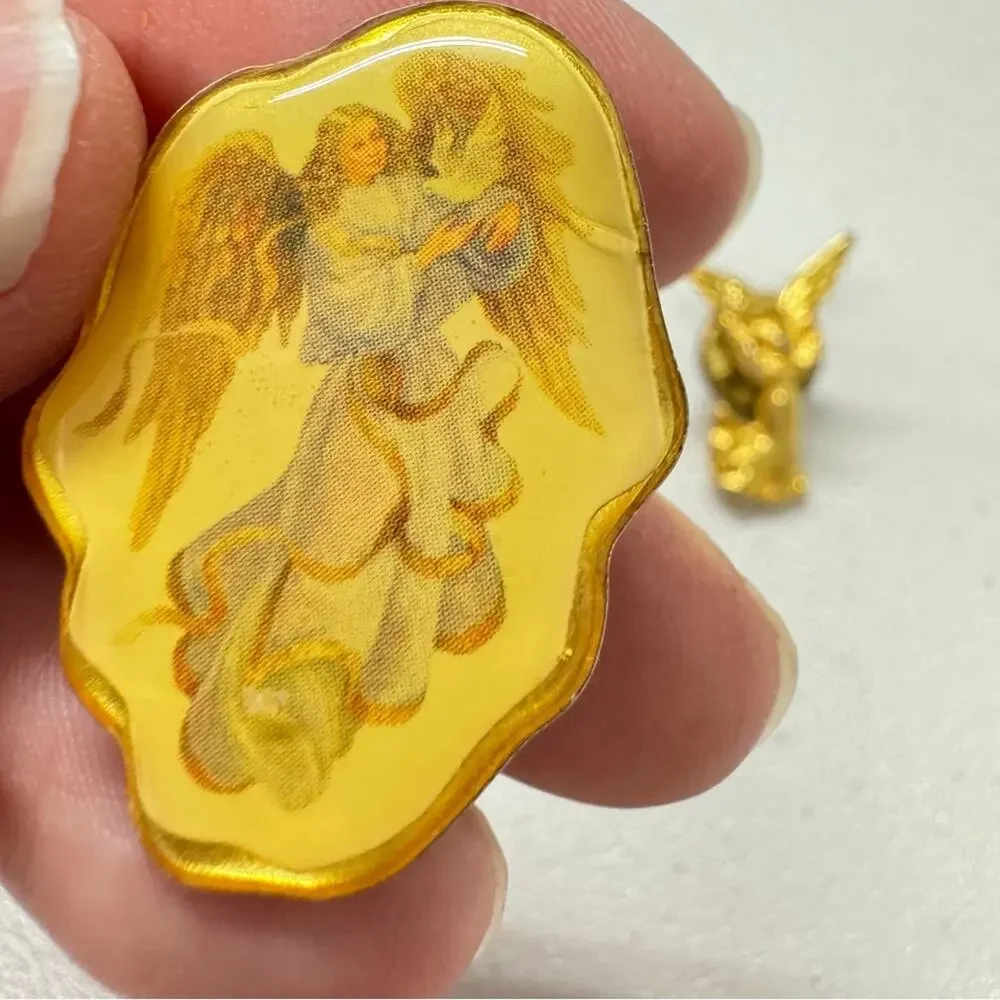 Gold Angel Pin Set Of Two Brooch Vintage Holiday Estate Jewelry